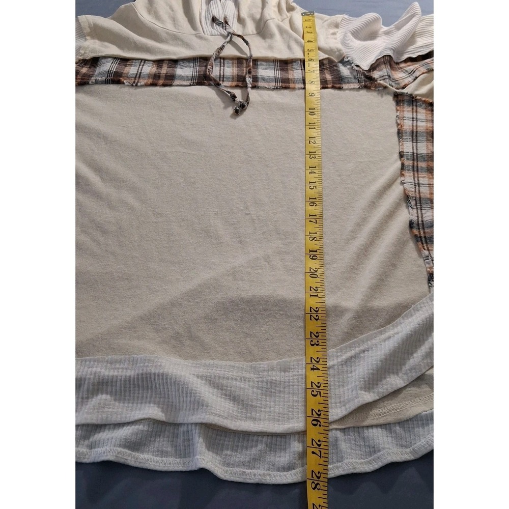 POL Oversized Patchwork Hoodie Flannel Sweater Pullover Slouchy Lagenlook Sz L - Picture 5 of 11